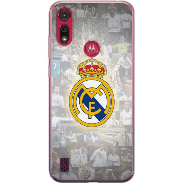 Motorola Moto E6s (2020) Läpinäkyvä kuori Real Madrid -emblem Jalkapallokerho Tunnuksella Valkoinen Kulta Design Mestarien Liiga Mestari La Liga Fa