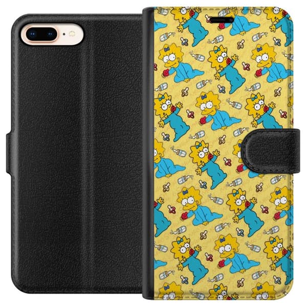 Kompatibel Tegnebogsetui til Apple iPhone 8 Plus Mønster med Maggie Simpson, sutter og sutteflasker gul