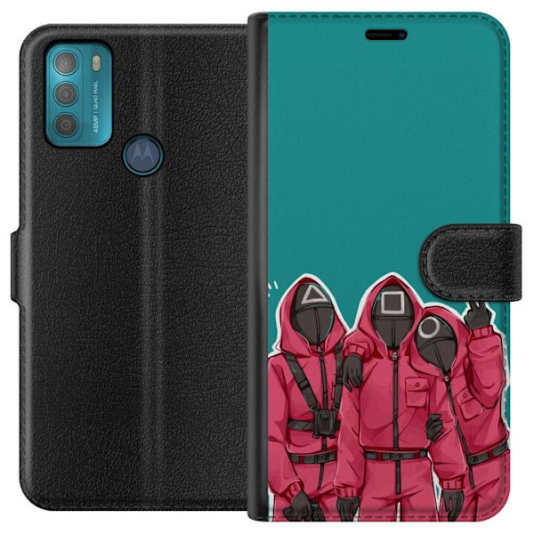 Motorola Moto G50 Lompakkokotelo Squid Game Hahmot Graafinen Suunnittelu Sarjakuvasarjan Hahmot Suosittu TV-Teema Aasialainen Tyyli Jännittävä Tren