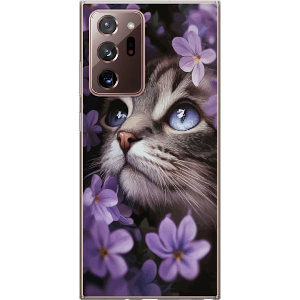 Samsung Galaxy Note20 Ultra Gennemsigtig cover Kat og blomster