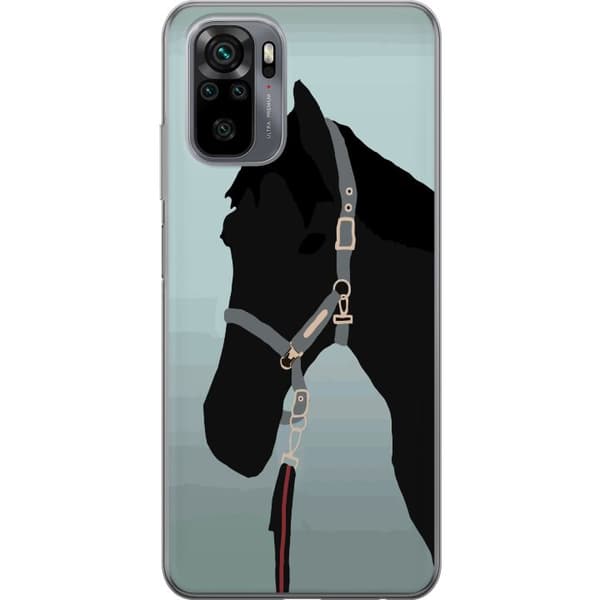 Kompatibel Mobilcover til Xiaomi Redmi Note 10 Minimalistisk sort hest i profil med grime mod lyseblå baggrund blå