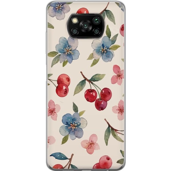 Xiaomi Poco X3 NFC Genomskinligt Skal Bär & Blommor – mönster med blå blommor och skogsbär