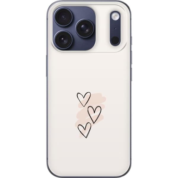 Kompatibel Mobilcover til Apple iPhone 18 Pro Tre håndtegnede sorte konturhjerter over lyserøde penselstrøg på lys baggrund pink