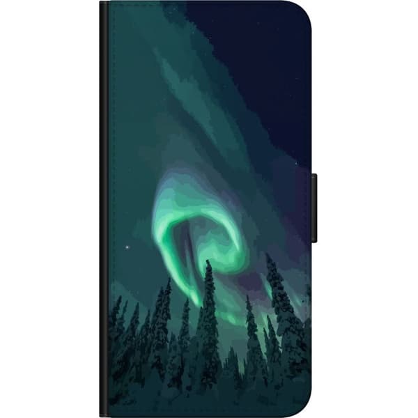 Kompatibel Tegnebogsetui til Nokia 5.4 Norrsken över vinterlandskap grøn