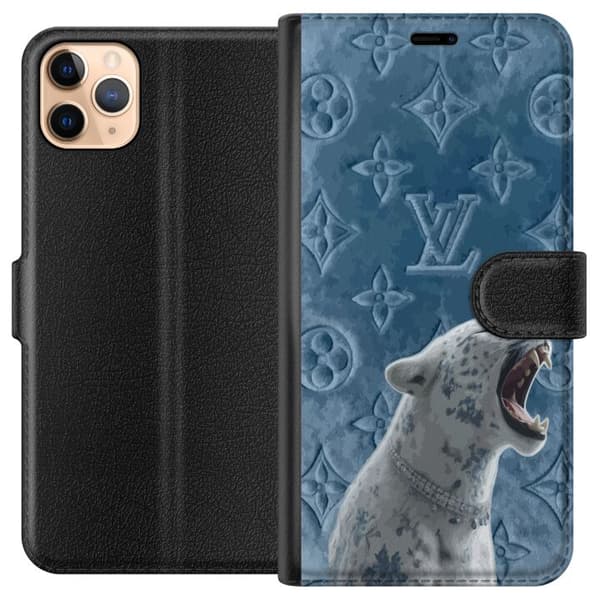 Kompatibel Tegnebogsetui til Apple iPhone 11 Pro Max Eksklusiv hvid leopard med blå detaljer og elegant mønstret baggrund blå