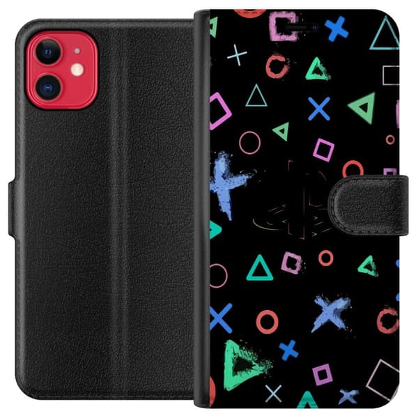 Kompatibel Tegnebogsetui til Apple iPhone 11 Retro-gaming-symboler i neon på sort baggrund