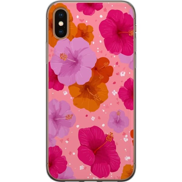 Kompatibelt Mobilskal till Apple iPhone XS Pink Hibiscus Tropical Flower Pattern