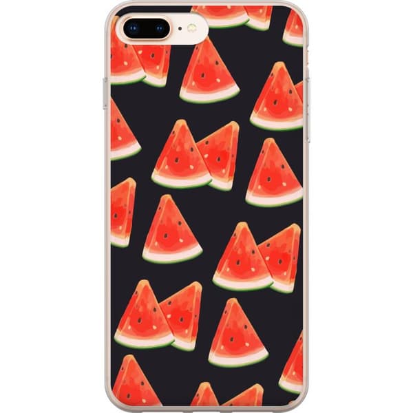 Kompatibelt Mobilskal till Apple iPhone 8 Plus Watermelon pattern summer fruit slices vattenmelon sommar mönster mörk bakgrund