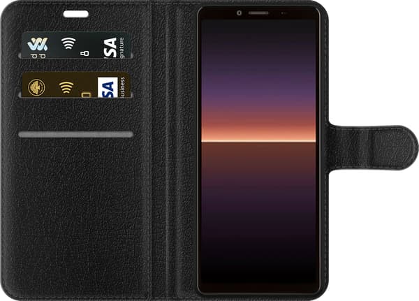 Kompatibel Tegnebogsetui til Sony Xperia 10 II Audi – Sølvfarvede ringe – Fire sølvfarvede ringe over grå og sorte diagonale linjer på grå baggrund grå