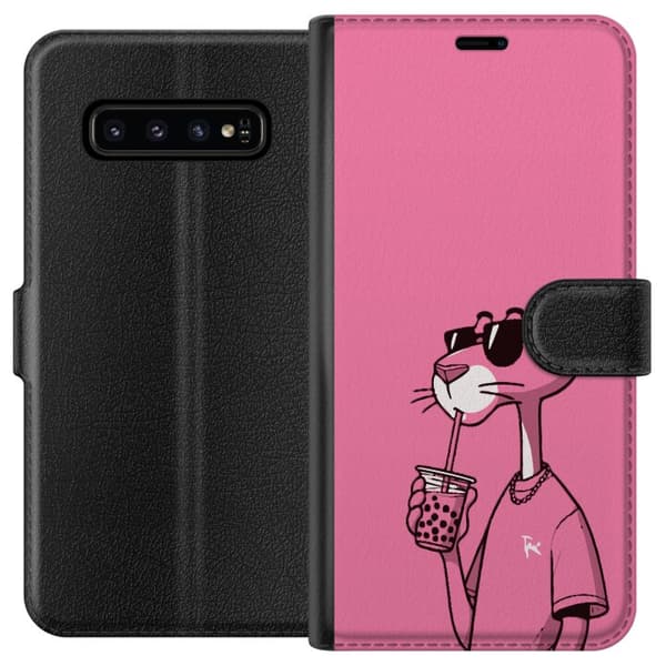 Kompatibelt Plånboksfodral till Samsung Galaxy S10 Pink Panter Drink