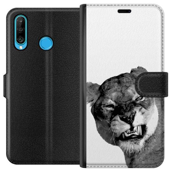 Huawei P30 lite Tegnebogsetui Løve Kunstnerisk Dyremotiv Afrikansk Stil Jungle Følelse Grafisk Design Hjemmedekoration Dyr Tema