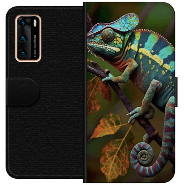 Huawei P40 Plånboksfodral Ödla Grafisk Streetwear Design Djurmönster Modern Urban Stil Populärt Motiv Kreativ Art Trend