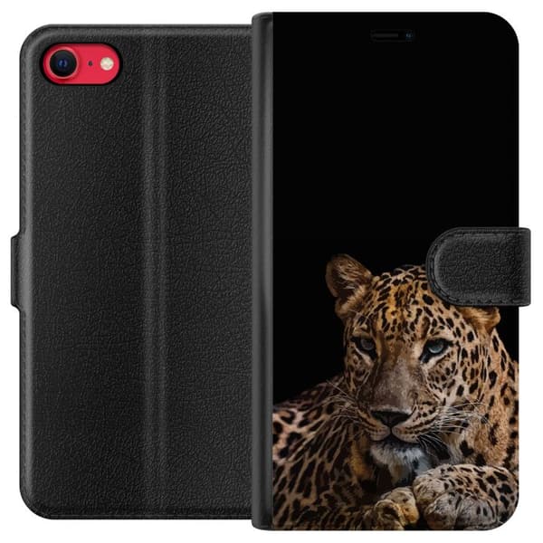 Kompatibelt Plånboksfodral till Apple iPhone 7 Leopardporträtt svart