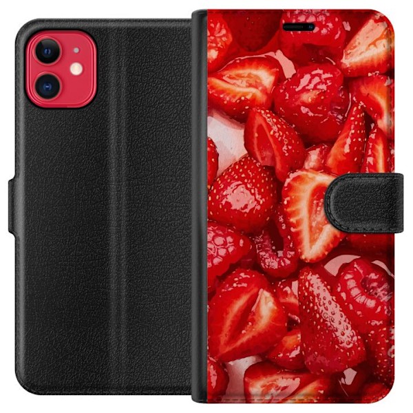 Apple iPhone 11 Plånboksfodral Jordgubbsmönster – sött motiv med sommarkänsla