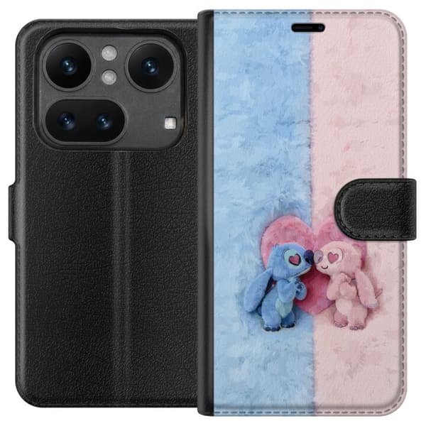 Kompatibel Tegnebogsetui til Nothing Phone 4a Pro Søde blå og lyserøde figurer foran et stort lyserødt hjerte pink