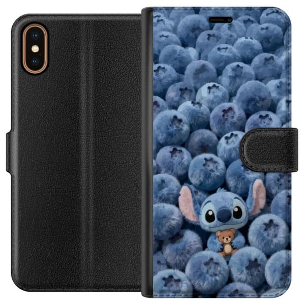 Kompatibelt Lommeboketui til Apple iPhone X Søt fluffy blå figur med liten bamse blant myke blåbær blå