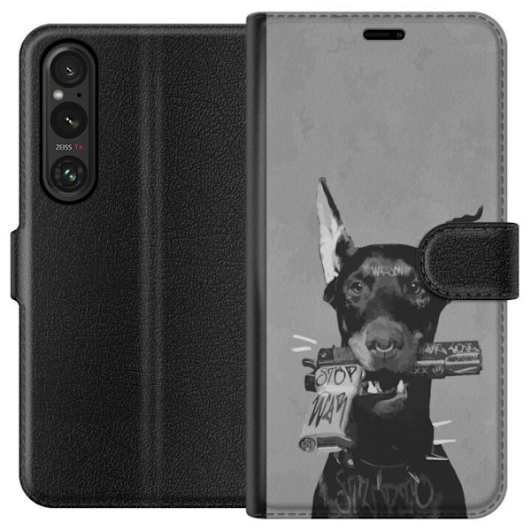 Sony Xperia 1 VI Tegnebogsetui Grå Hund Grafisk Design Sejt Dyremotiv Gadekunst Urban Trend Hundeejer Stil Populært Motiv