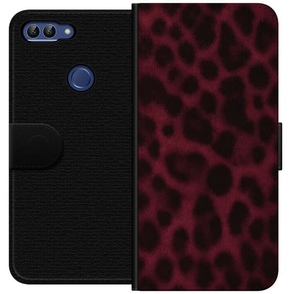 Kompatibelt Plånboksfodral till Huawei P smart Vinröd leopard röd
