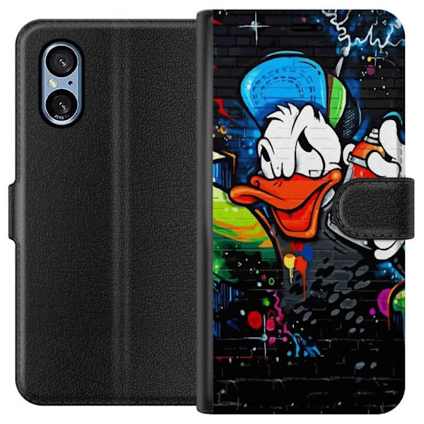 Sony Xperia 5 V Tegnebogsetui Kalle Anka Graffiti Disney Design Sjovt Børnemotiv Farve Grafisk Populær Serie Ikonisk Disneyfigur