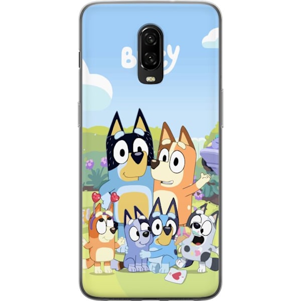 OnePlus 6T Genomskinligt Skal Bluey mobilskal med hela familjen i färgglad design