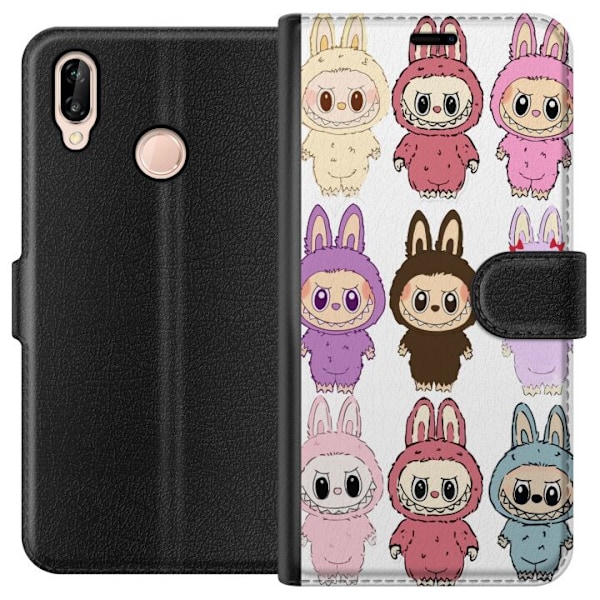 Huawei P20 lite Tegnebogsetui Labubu Pink Monster - Popkunst med Kawaii-touch