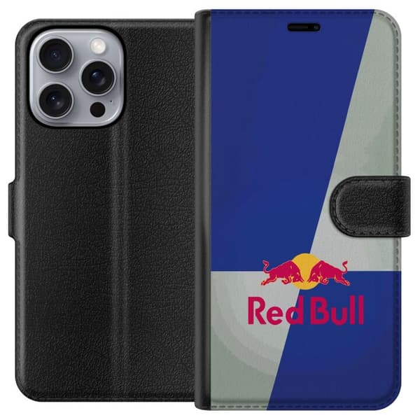 Kompatibel Tegnebogsetui til Apple iPhone 16 Pro Max Minimalistisk Red Bull-logo med blå og grå baggrund blå