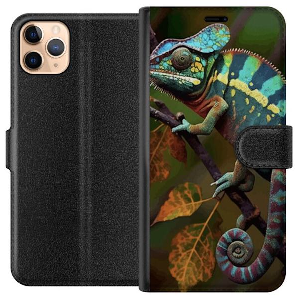 Apple iPhone 11 Pro Max Plånboksfodral Ödla Grafisk Streetwear Design Djurmönster Modern Urban Stil Populärt Motiv Kreativ Art Trend