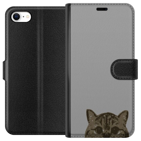 Apple iPhone 6 Tegnebogsetui Grå Katteblik - stilfuld kat design med grå baggrund