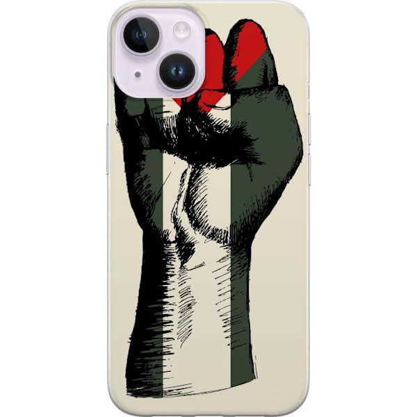 Apple iPhone 15 Plus Genomskinligt Skal Hand knuten i Palestinas färger – kraftfull symbol för frihetsrörelsen