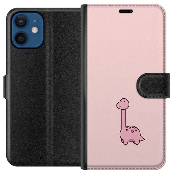 Kompatibelt Plånboksfodral till Apple iPhone 12 Rosa dinosaurie