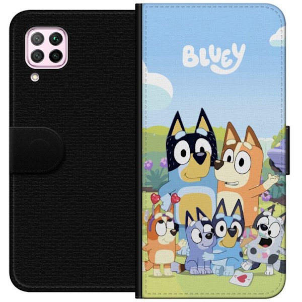 Huawei P40 lite Plånboksfodral Bluey mobilskal med hela familjen i färgglad design