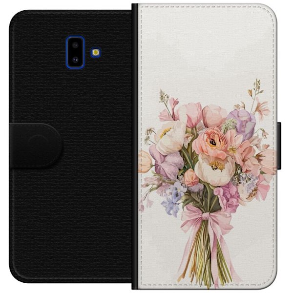 Samsung Galaxy J6+ Plånboksfodral Mobilskal med färgglad blombukett i romantisk stil