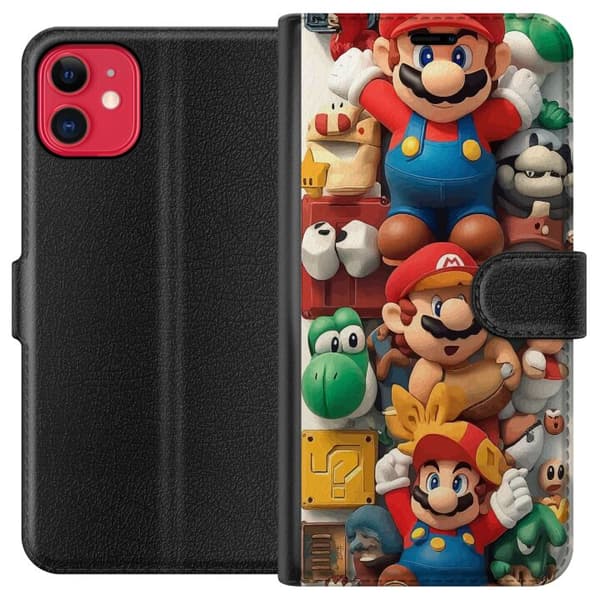 Kompatibel Tegnebogsetui til Apple iPhone 11 Kollage af ikoniske Super Mario-figurer
