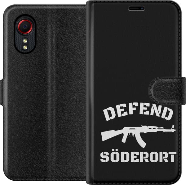 Kompatibel Tegnebogsetui til Samsung Galaxy Xcover 5 Sort Söderort - hvidt områdeslogan og hvid våbensilhuet på sort baggrund sort