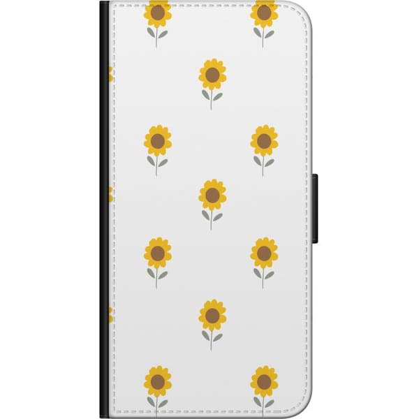 Kompatibelt Lommeboketui til Samsung Galaxy Note9 Hvitt mønster med gule solsikker, brune midtpartier og grønne blader hvit