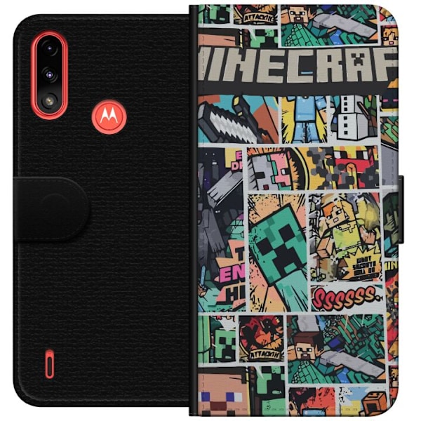 Motorola Moto E7 Power Tegnebogsetui Minecraft Kunst
