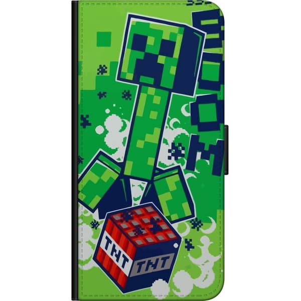 Kompatibel Tegnebogsetui til OnePlus 7 Pro Retroinspireret pixelmotiv med grøn figur, dynamit og grafiske spildetaljer grøn