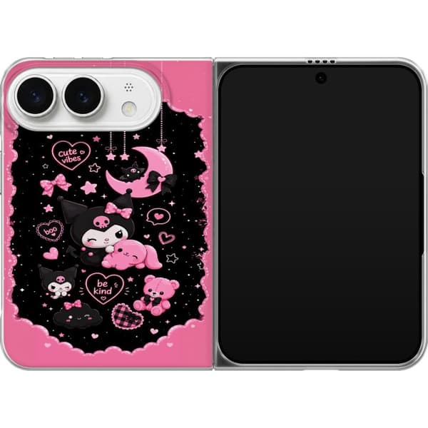 Kompatibel Mobilcover til Apple iPhone Ultra Søde rosa og sorte gothfigurer med hjerter, måne, stjerner og positiv tekst sort