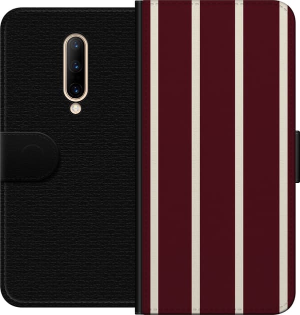 Kompatibelt Plånboksfodral till OnePlus 7 Pro Vinröda randlinjer röd