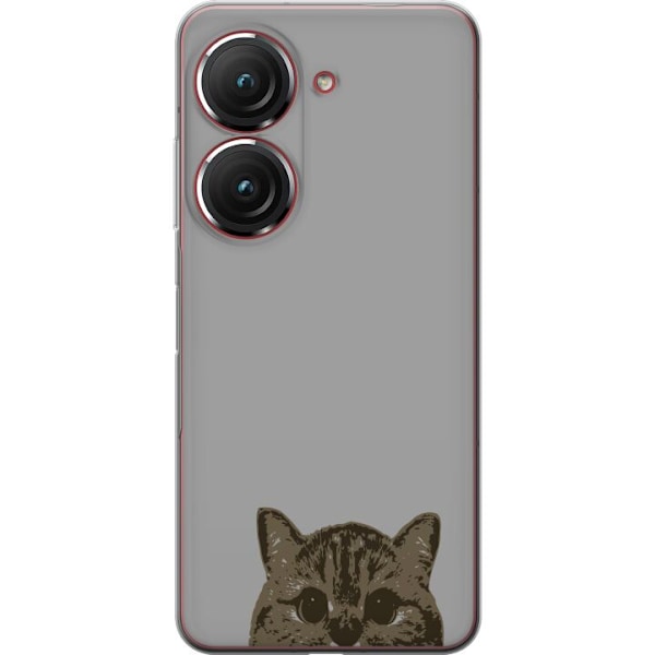 Asus Zenfone 9 Läpinäkyvä kuori Harmaa kissan katse - tyylikäs kissa suunnittelu harmaalla taustalla