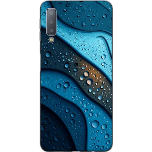 Kompatibelt Mobildeksel til Samsung Galaxy A7 (2018) Blå abstrakte bølger med glitrende vanndråper i moderne grafisk design blå
