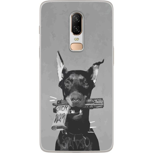 OnePlus 6 Genomskinligt Skal Grå Hund Grafisk Design Tuff Djurmotiv Street Art Urban Trend Hundälskare Stil Populärt Motiv