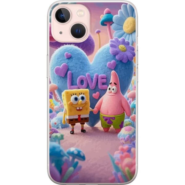 Kompatibel Mobilcover til Apple iPhone 13 SvampeBob og Patrick-kærlighed, pasteldesign med farverige hjerter, blomster og positiv energi