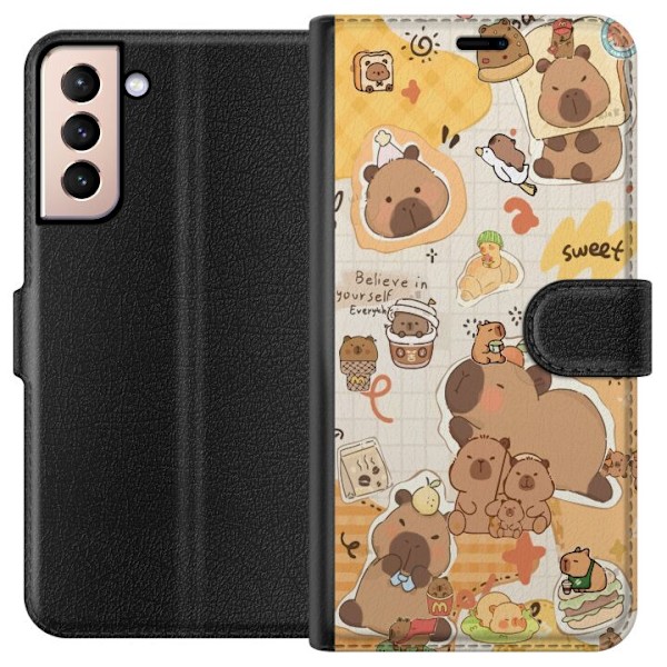 Samsung Galaxy S21 Tegnebogsetui Kawaii capybara mobilskal med gulliga djurmotiv