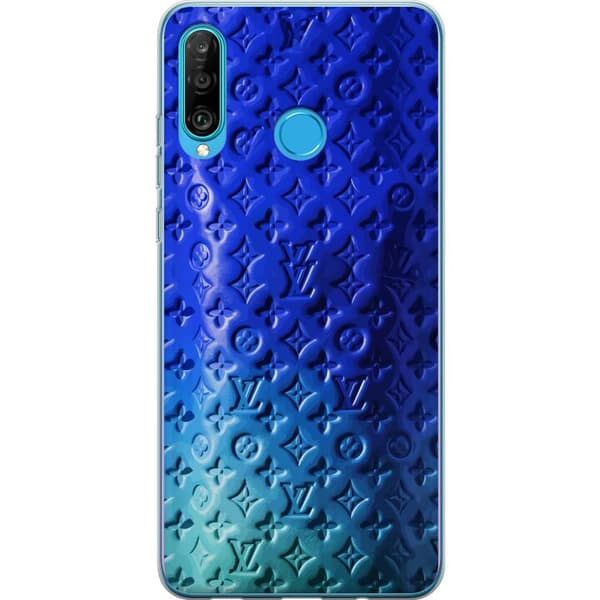 Kompatibelt Mobildeksel til Huawei P30 lite Blått luksuriøst monogrammønster med elegant preget tekstur blå