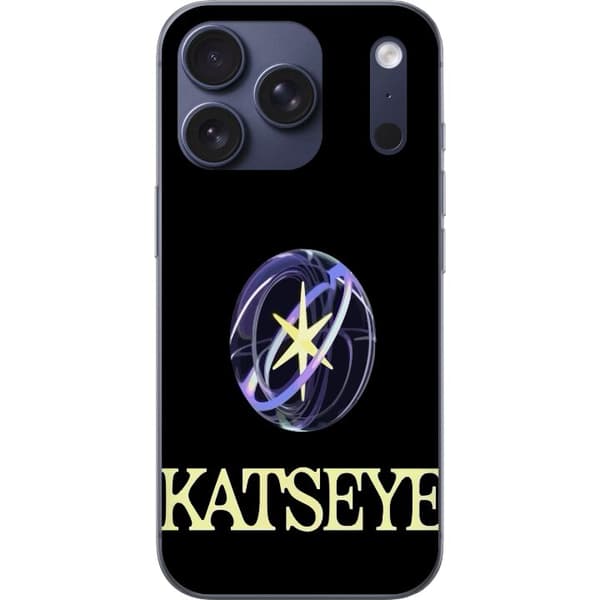 Kompatibel Mobilcover til Apple iPhone 17 Pro KATSEYE-logo med gul stjerne, lilla omløbsringe og lys typografi mod sort baggrund sort