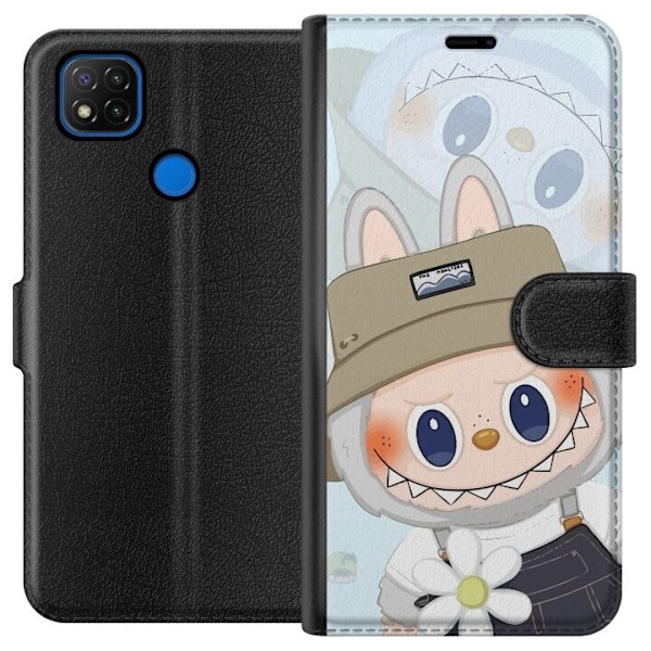 Xiaomi Redmi 9C Plånboksfodral Labubu med hatt – Pop Mart-figur Mr. Butcher i retro stil med karaktär