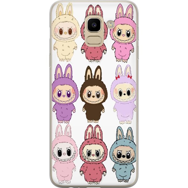 Samsung Galaxy J6 Genomskinligt Skal Labubu Pink Monster – Popkonst med Kawaii-touch