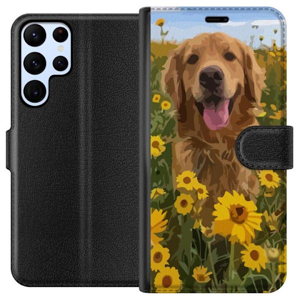 Samsung Galaxy S24 Ultra Tegnebogsetui Golden Retriever Solrosmark Hundemotiv Natur Sommer Design Populær Hunderace Familiefavorit