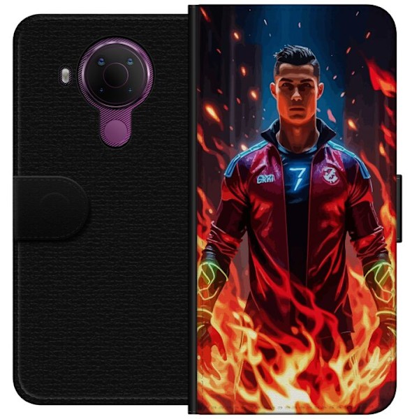 Nokia 5.4 Lompakkokotelo Ronaldo Inferno - jalkapallolegenda liekeissä